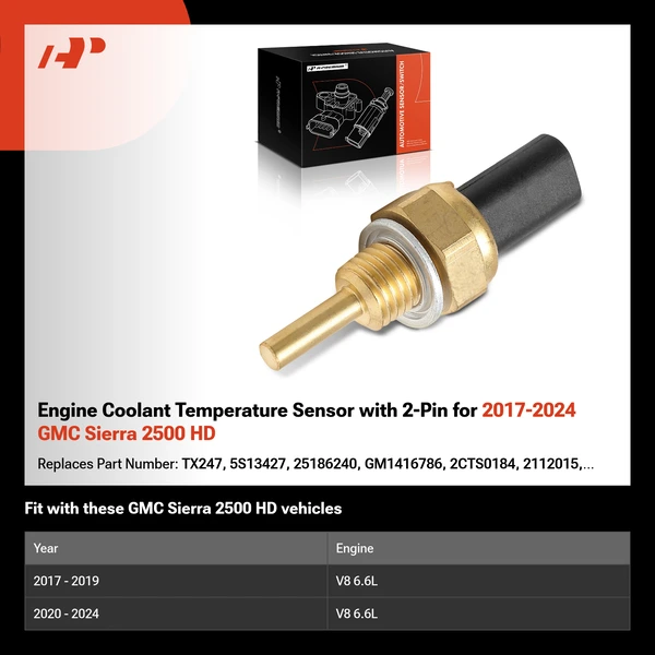 Engine Coolant Temperature Sensor with 2-Pin for 2017-2024 GMC Sierra 2500 HD