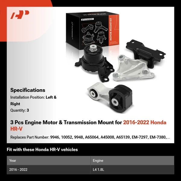 3 Pcs Engine Motor & Transmission Mount for 2016-2022 Honda HR-V