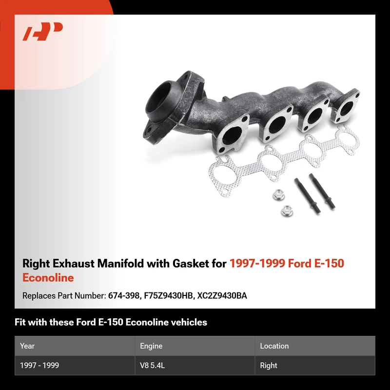 Right Exhaust Manifold with Gasket for 1997-1999 Ford E-150 Econoline