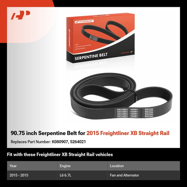 90.75 inch Serpentine Belt for 2015 Freightliner XB Straight Rail