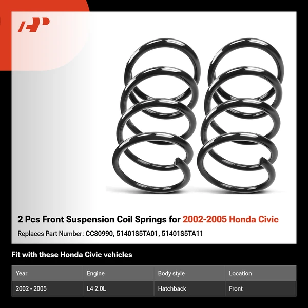 2 Pcs Front Suspension Coil Springs for 2002-2005 Honda Civic