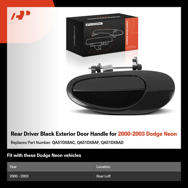 Rear Driver Black Exterior Door Handle for 2000-2003 Dodge Neon