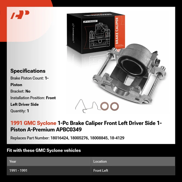 1991 GMC Syclone 1-Pc Brake Caliper Front Left Driver Side 1-Piston A-Premium APBC0349