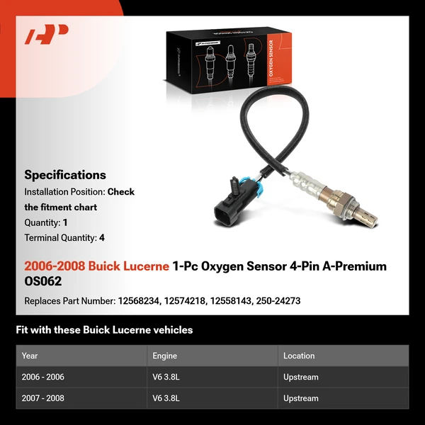 2006-2008 Buick Lucerne 1-Pc Oxygen Sensor 4-Pin A-Premium OS062