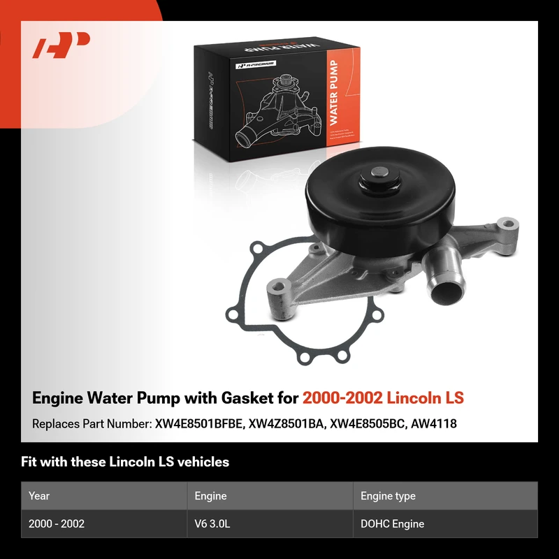 Engine Water Pump with Gasket for 2000-2002 Lincoln LS