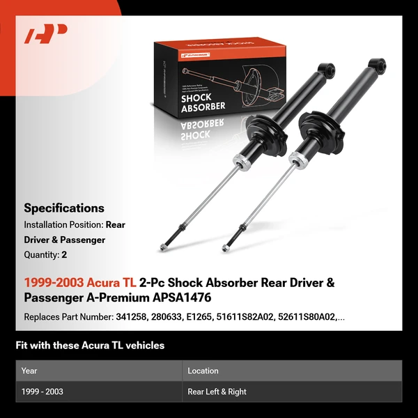1999-2003 Acura TL 2-Pc Shock Absorber Rear Driver & Passenger A-Premium APSA1476