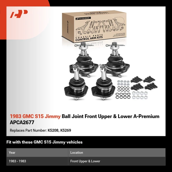 1983 GMC S15 Jimmy Ball Joint Front Upper & Lower A-Premium APCA2677