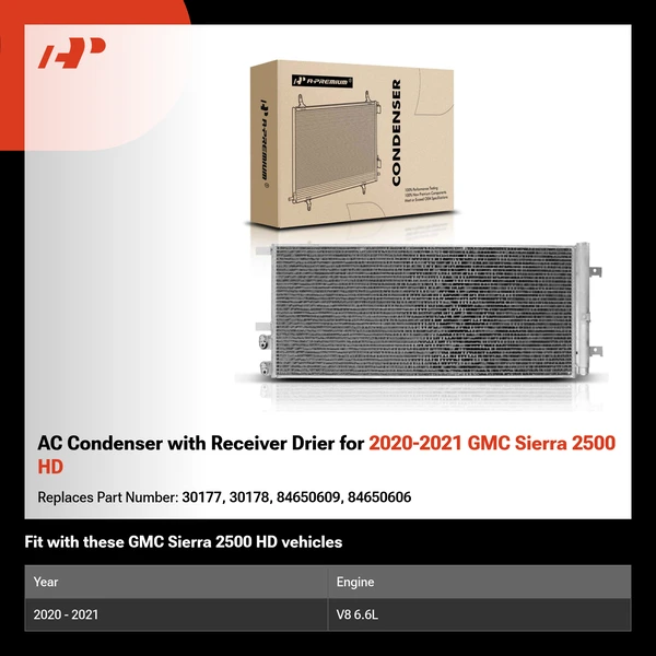 AC Condenser with Receiver Drier for 2020-2021 GMC Sierra 2500 HD