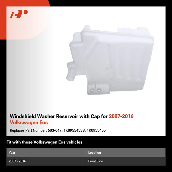 Windshield Washer Reservoir with Cap for 2007-2016 Volkswagen Eos