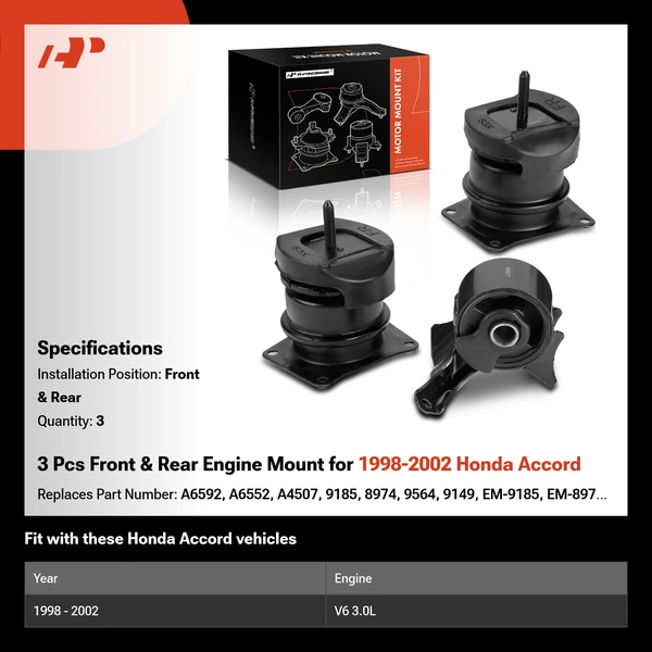 3 Pcs Front & Rear Engine Mount for 1998-2002 Honda Accord