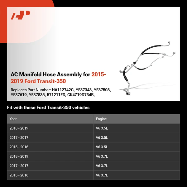 AC Manifold Hose Assembly for 2015-2019 Ford Transit-350