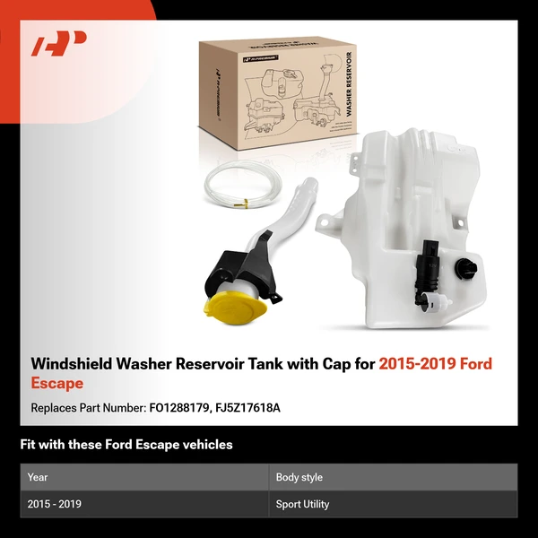 Windshield Washer Reservoir Tank with Cap for 2015-2019 Ford Escape