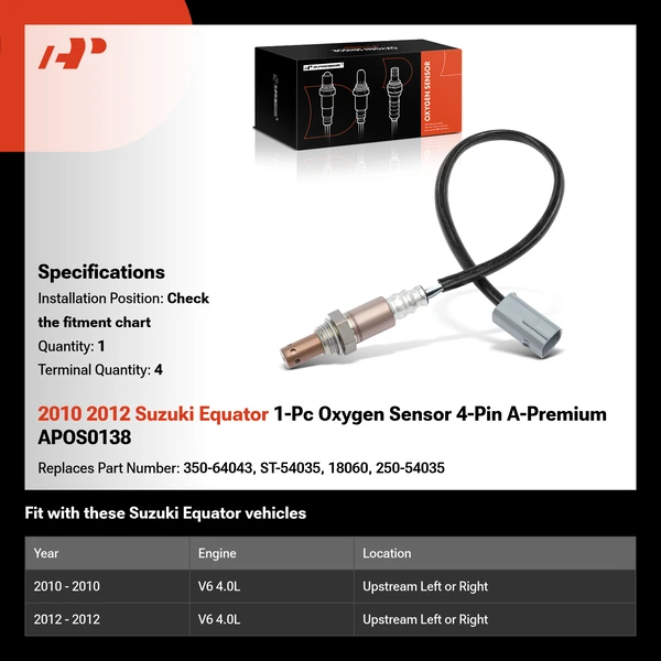 2010 2012 Suzuki Equator 1-Pc Oxygen Sensor 4-Pin A-Premium APOS0138