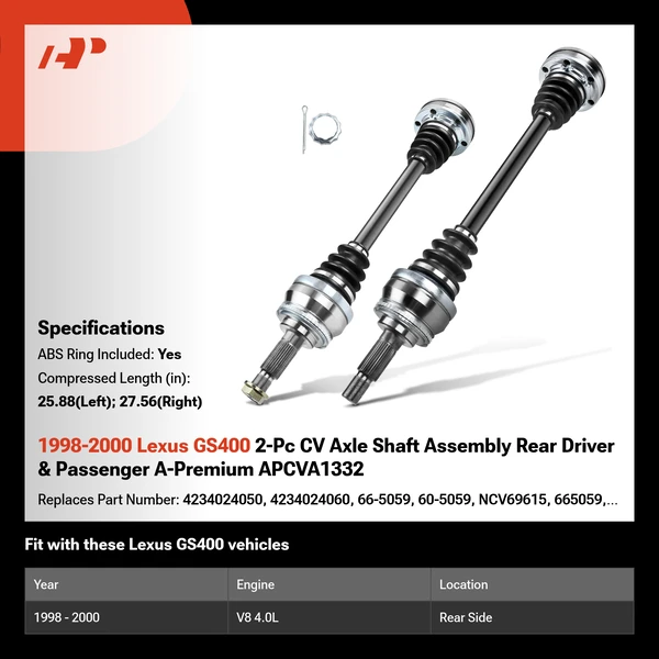 1998-2000 Lexus GS400 2-Pc CV Axle Shaft Assembly Rear Driver & Passenger A-Premium APCVA1332