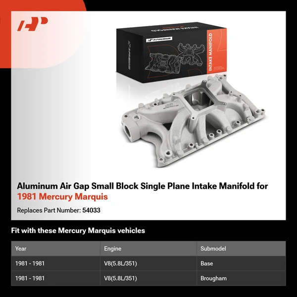 Aluminum Air Gap Small Block Single Plane Intake Manifold for 1981 Mercury Marquis