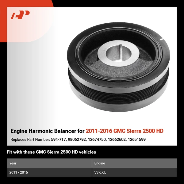 Engine Harmonic Balancer for 2011-2016 GMC Sierra 2500 HD