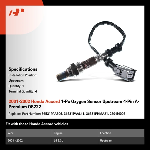 2001-2002 Honda Accord 1-Pc Oxygen Sensor Upstream 4-Pin A-Premium OS222