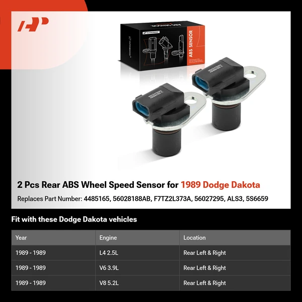 2 Pcs Rear ABS Wheel Speed Sensor for 1989 Dodge Dakota