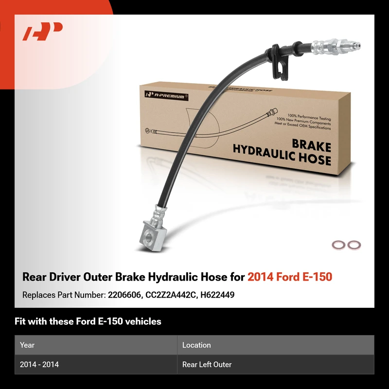Rear Driver Outer Brake Hydraulic Hose for 2014 Ford E-150
