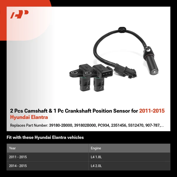 2 Pcs Camshaft & 1 Pc Crankshaft Position Sensor for 2011-2015 Hyundai Elantra