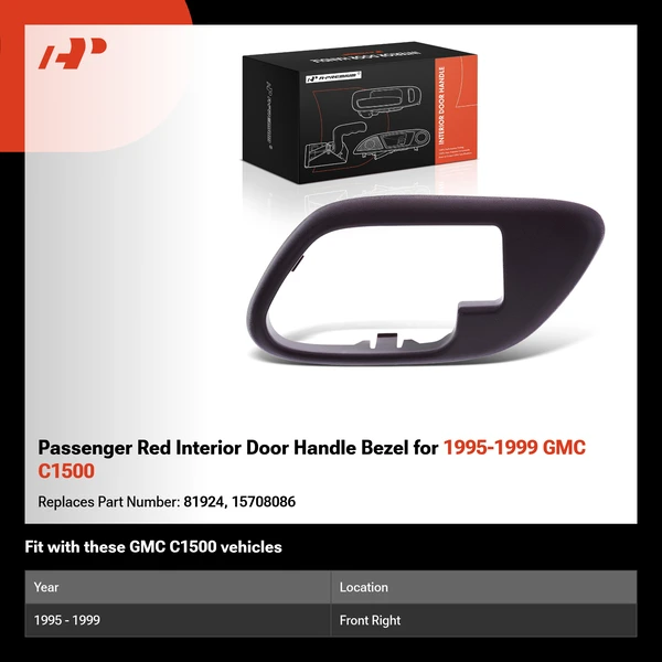 Passenger Red Interior Door Handle Bezel for 1995-1999 GMC C1500