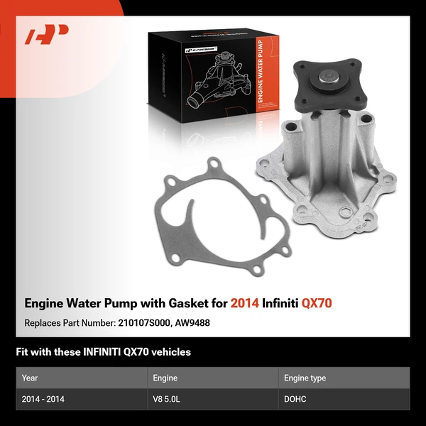 Engine Water Pump with Gasket for 2014 Infiniti QX70