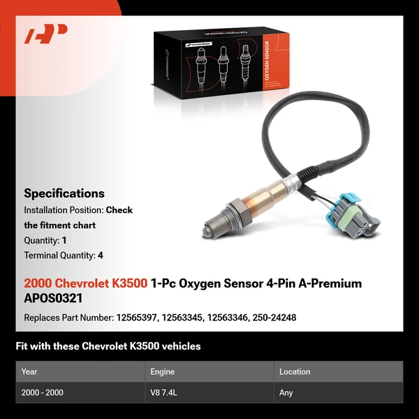 2000 Chevrolet K3500 1-Pc Oxygen Sensor 4-Pin A-Premium APOS0321