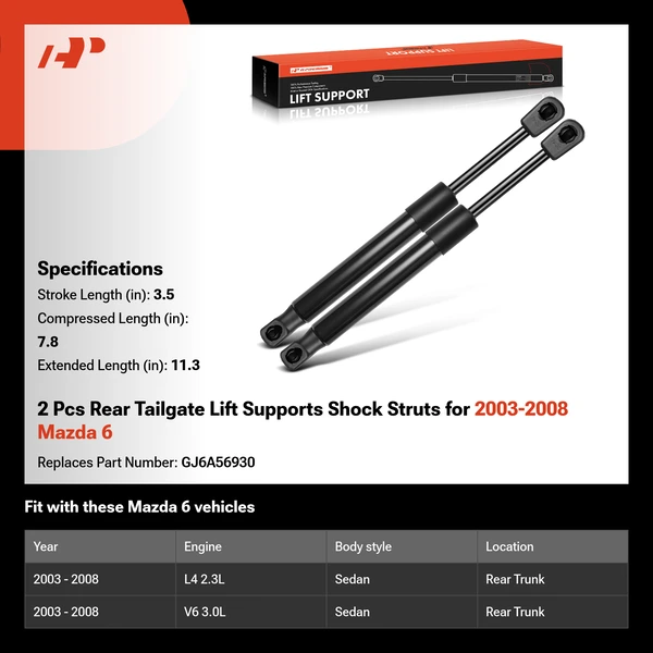 2 Pcs Rear Tailgate Lift Supports Shock Struts for 2003-2008 Mazda 6