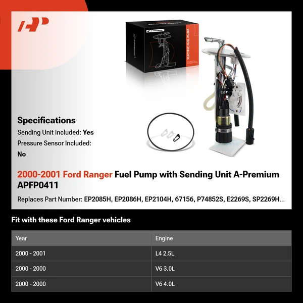 2000-2001 Ford Ranger Fuel Pump with Sending Unit A-Premium APFP0411