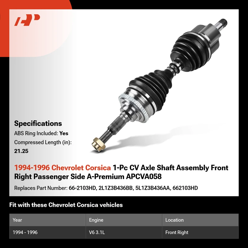 1994-1996 Chevrolet Corsica 1-Pc CV Axle Shaft Assembly Front Right Passenger Side A-Premium APCVA058