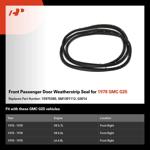 Front Passenger Door Weatherstrip Seal for 1978 GMC G25
