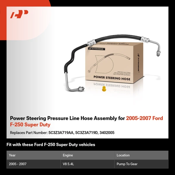 Power Steering Pressure Line Hose Assembly for 2005-2007 Ford F-250 Super Duty