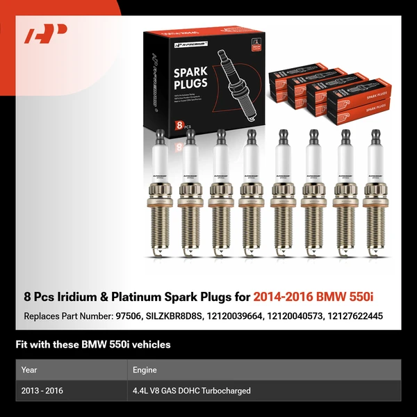 8 Pcs Iridium & Platinum Spark Plugs for 2014-2016 BMW 550i