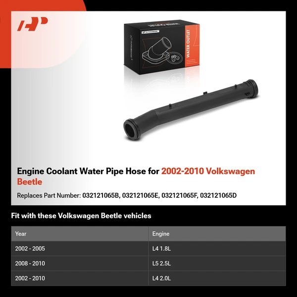 Engine Coolant Water Pipe Hose for 2002-2010 Volkswagen Beetle