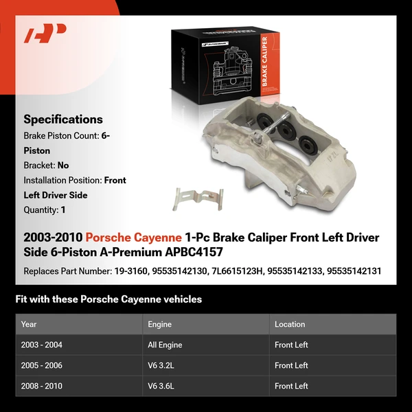 2003-2010 Porsche Cayenne 1-Pc Brake Caliper Front Left Driver Side 6-Piston A-Premium APBC4157