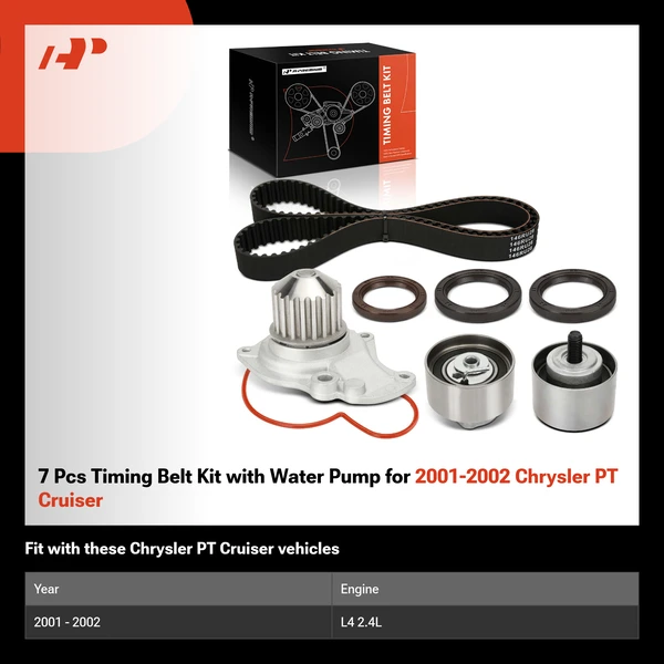 7 Pcs Timing Belt Kit with Water Pump for 2001-2002 Chrysler PT Cruiser