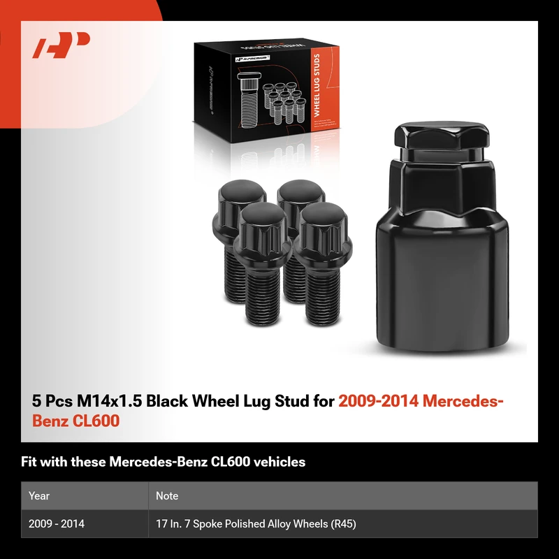 5 Pcs M14x1.5 Black Wheel Lug Stud for 2009-2014 Mercedes-Benz CL600