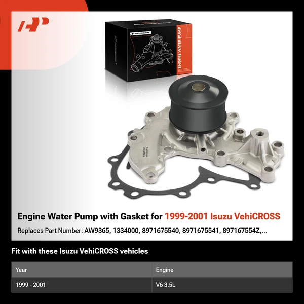 Engine Water Pump with Gasket for 1999-2001 Isuzu VehiCROSS