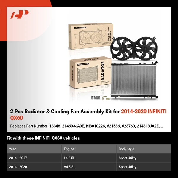 2 Pcs Radiator & Cooling Fan Assembly Kit for 2014-2020 INFINITI QX60
