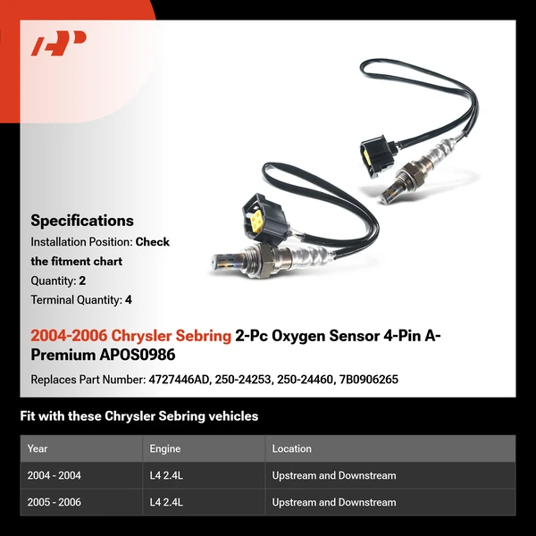 2004-2006 Chrysler Sebring 2-Pc Oxygen Sensor 4-Pin A-Premium APOS0986
