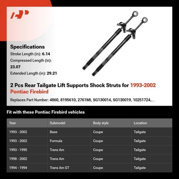 2 Pcs Rear Tailgate Lift Supports Shock Struts for 1993-2002 Pontiac Firebird