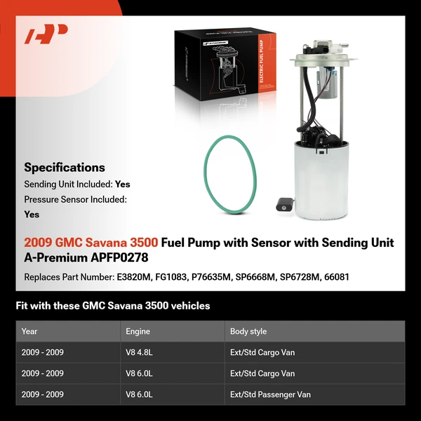 2009 GMC Savana 3500 Fuel Pump with Sensor with Sending Unit A-Premium APFP0278