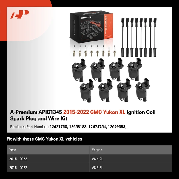 A-Premium APIC1345 2015-2022 GMC Yukon XL Ignition Coil Spark Plug and Wire Kit