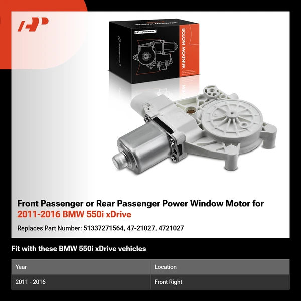 Front Passenger or Rear Passenger Power Window Motor for 2011-2016 BMW 550i xDrive