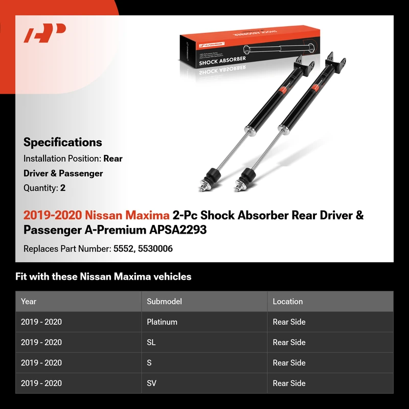 2019-2020 Nissan Maxima 2-Pc Shock Absorber Rear Driver & Passenger A-Premium APSA2293