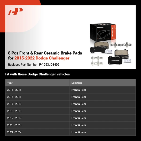 8 Pcs Front & Rear Ceramic Brake Pads for 2015-2022 Dodge Challenger