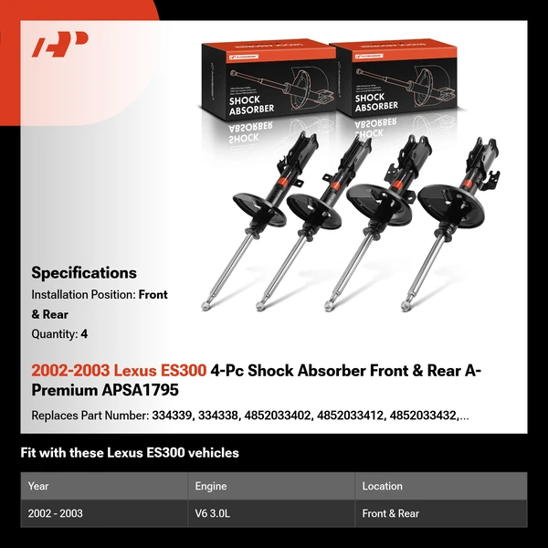 2002-2003 Lexus ES300 4-Pc Shock Absorber Front & Rear A-Premium APSA1795