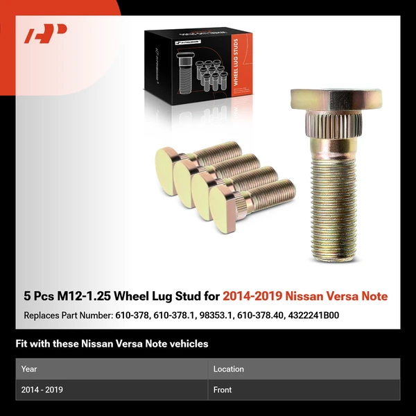 5 Pcs M12-1.25 Wheel Lug Stud for 2014-2019 Nissan Versa Note