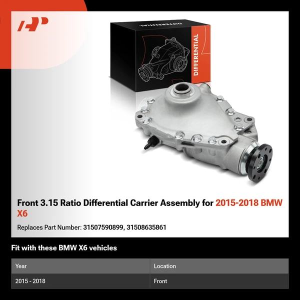Front 3.15 Ratio Differential Carrier Assembly for 2015-2018 BMW X6
