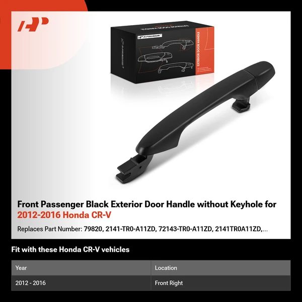 Front Passenger Black Exterior Door Handle without Keyhole for 2012-2016 Honda CR-V
